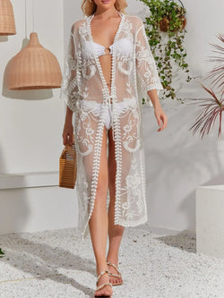 Lace Detail Open Front Longline Cover-Up - tif-shop24.de