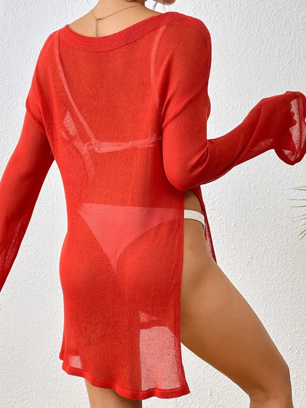 Round Neck Slit Cover-Up - tif-shop24.de