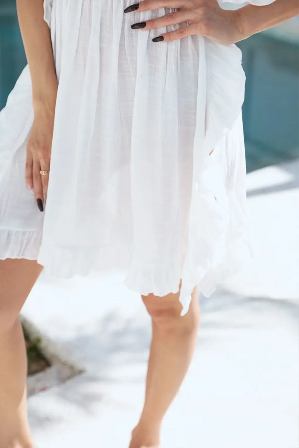 Ruffled Smocked Waist V-Neck Cover-Up - tif-shop24.de