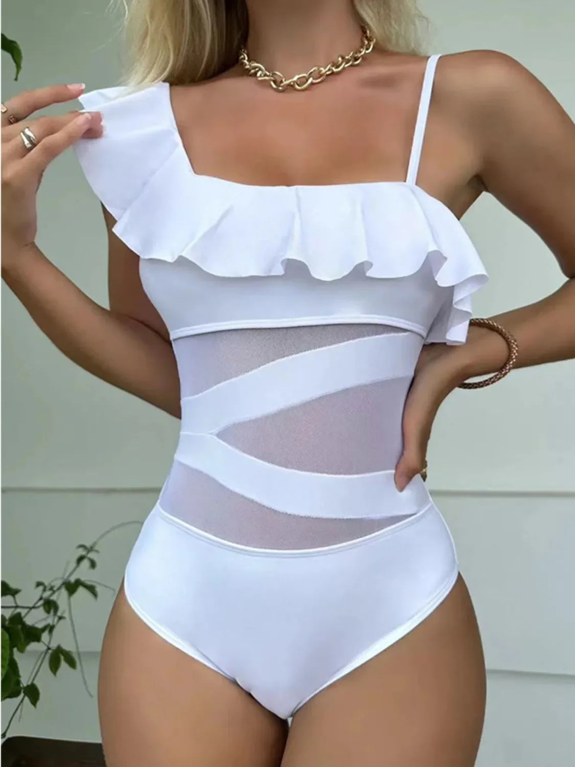 Asymmetrical Ruffled One-Piece Swimwear - tif-shop24.de