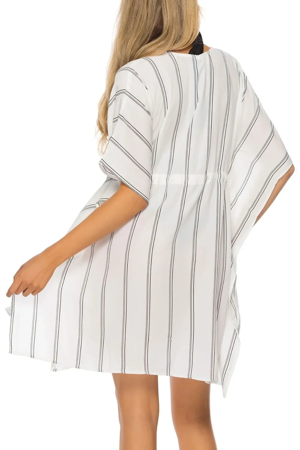 Drawstring Striped V-Neck Cover-Up - tif-shop24.de