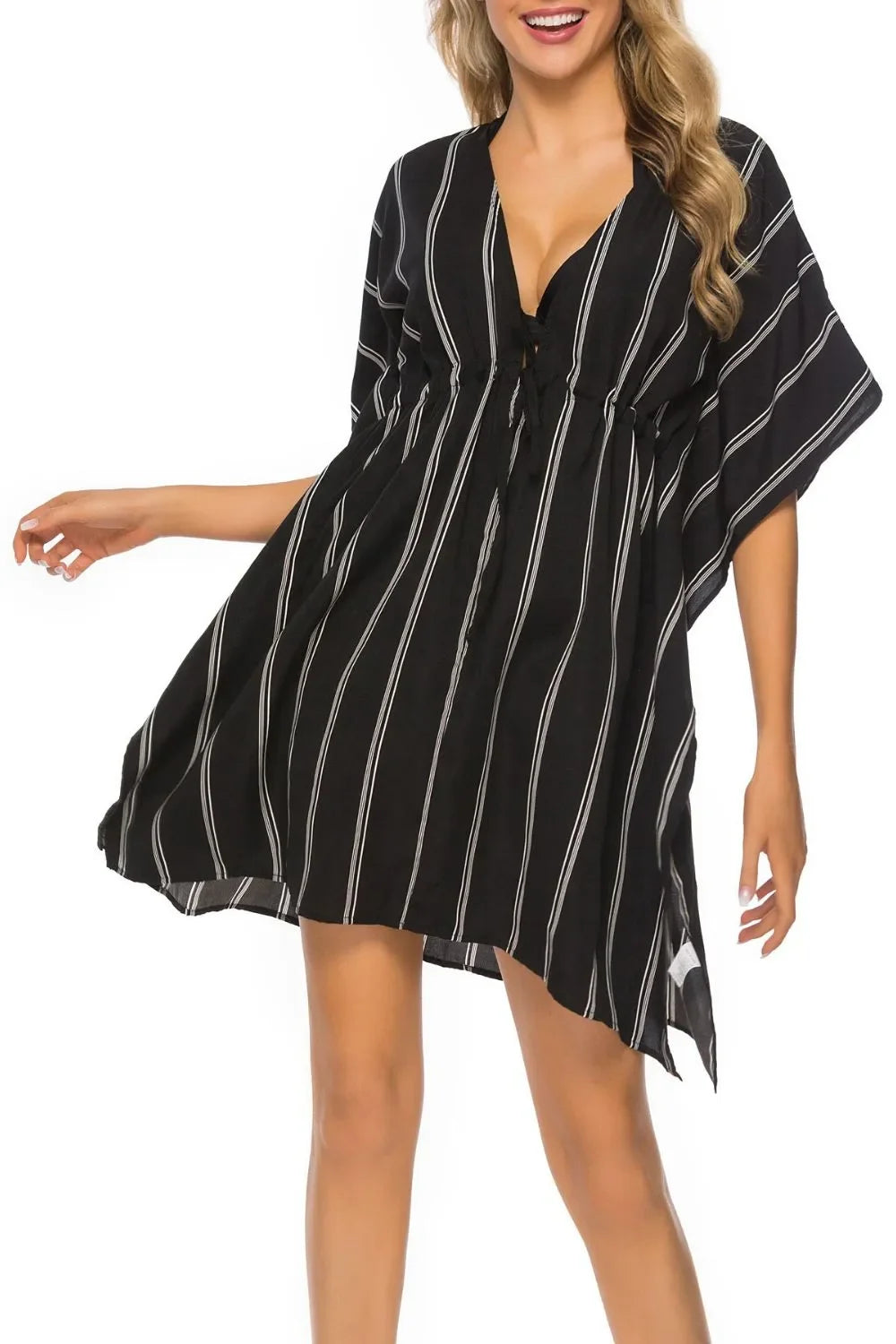 Drawstring Striped V-Neck Cover-Up - tif-shop24.de