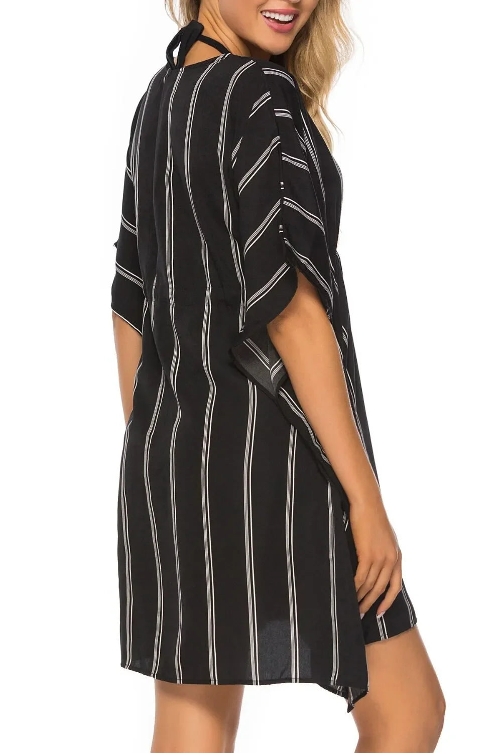 Drawstring Striped V-Neck Cover-Up - tif-shop24.de