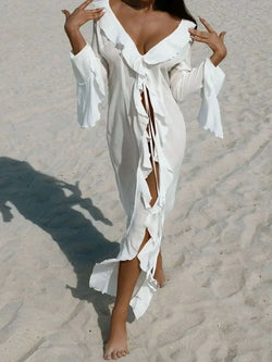 Ruffled Long Sleeve Cover-Up Dress - tif-shop24.de