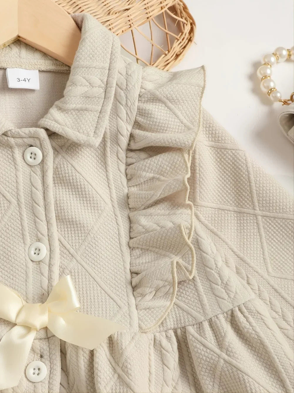 Children's Ruffled Bow Collared Neck Dress - tif-shop24.de