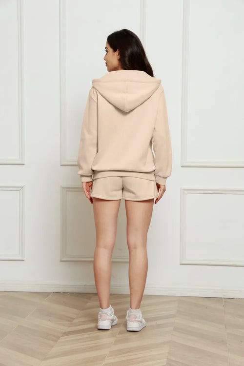 Zip Up Drawstring Hoodie and Shorts Set - tif-shop24.de