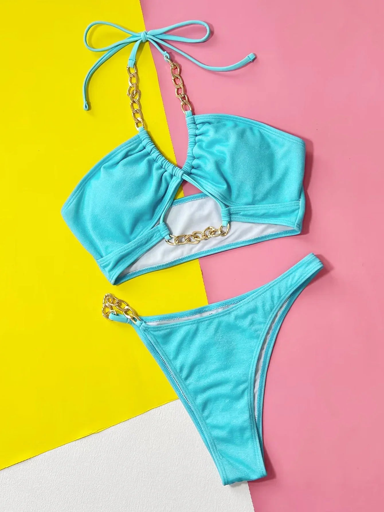 Halter Neck Chain Detail Two-Piece Bikini Set - tif-shop24.de