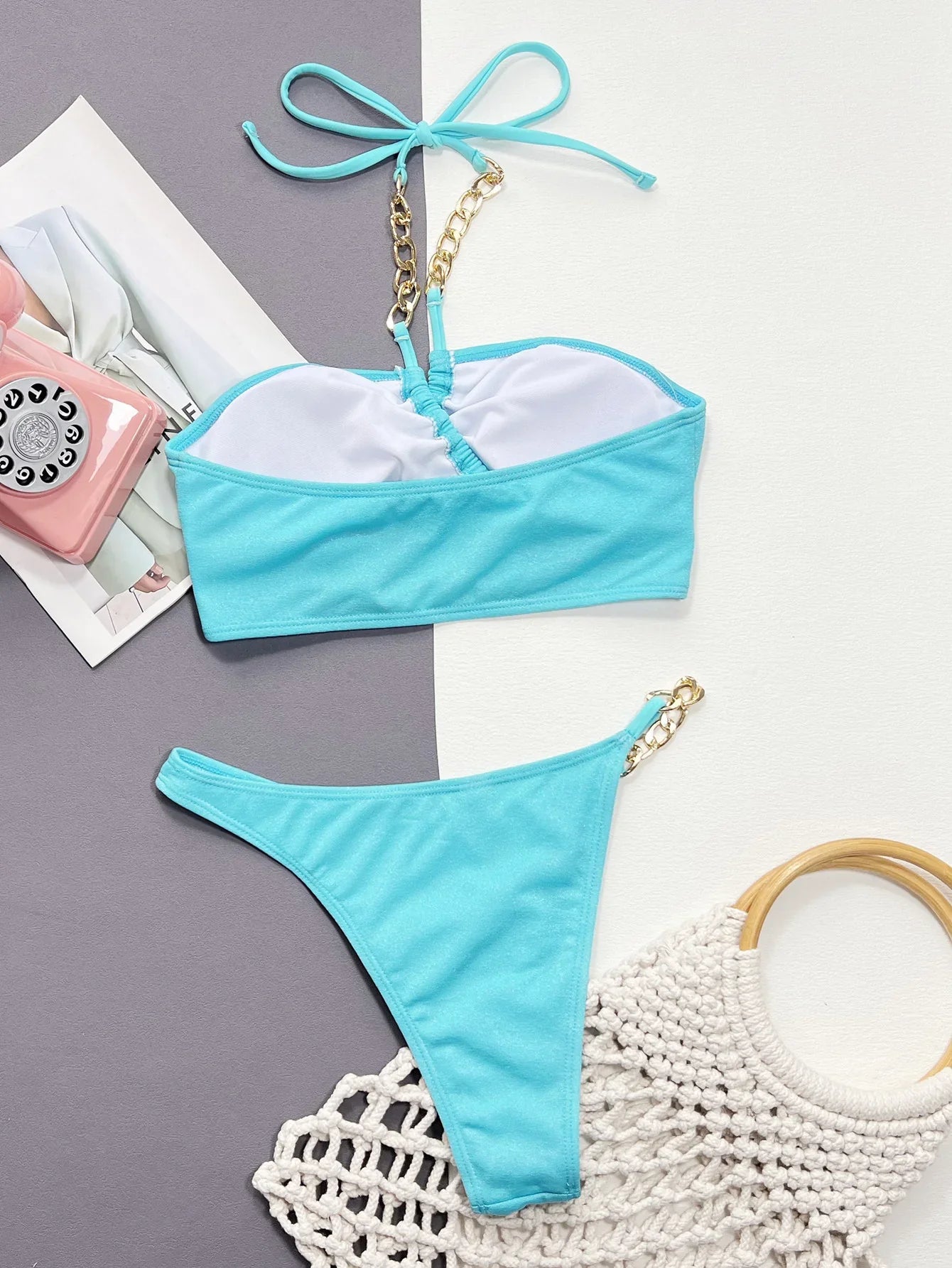 Halter Neck Chain Detail Two-Piece Bikini Set - tif-shop24.de
