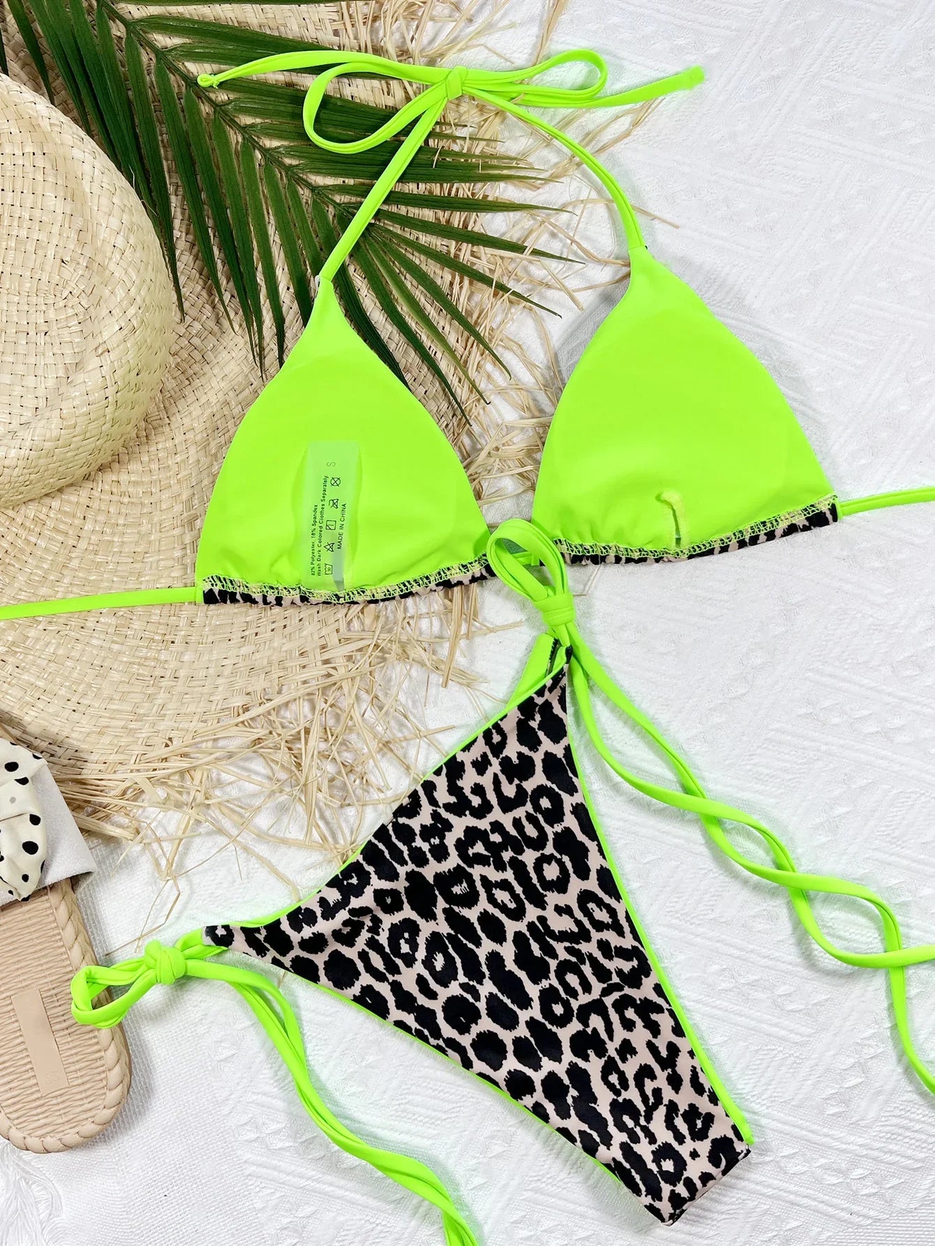 Leopard Print Halter Neck Tie Side Bikini Set - tif-shop24.de