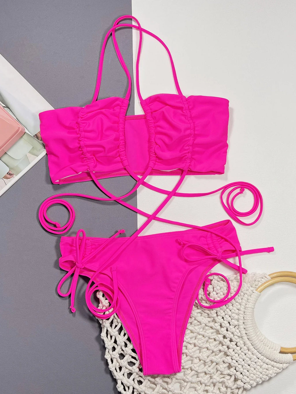 Halter Neck Drawstring Detail Bikini Set - tif-shop24.de
