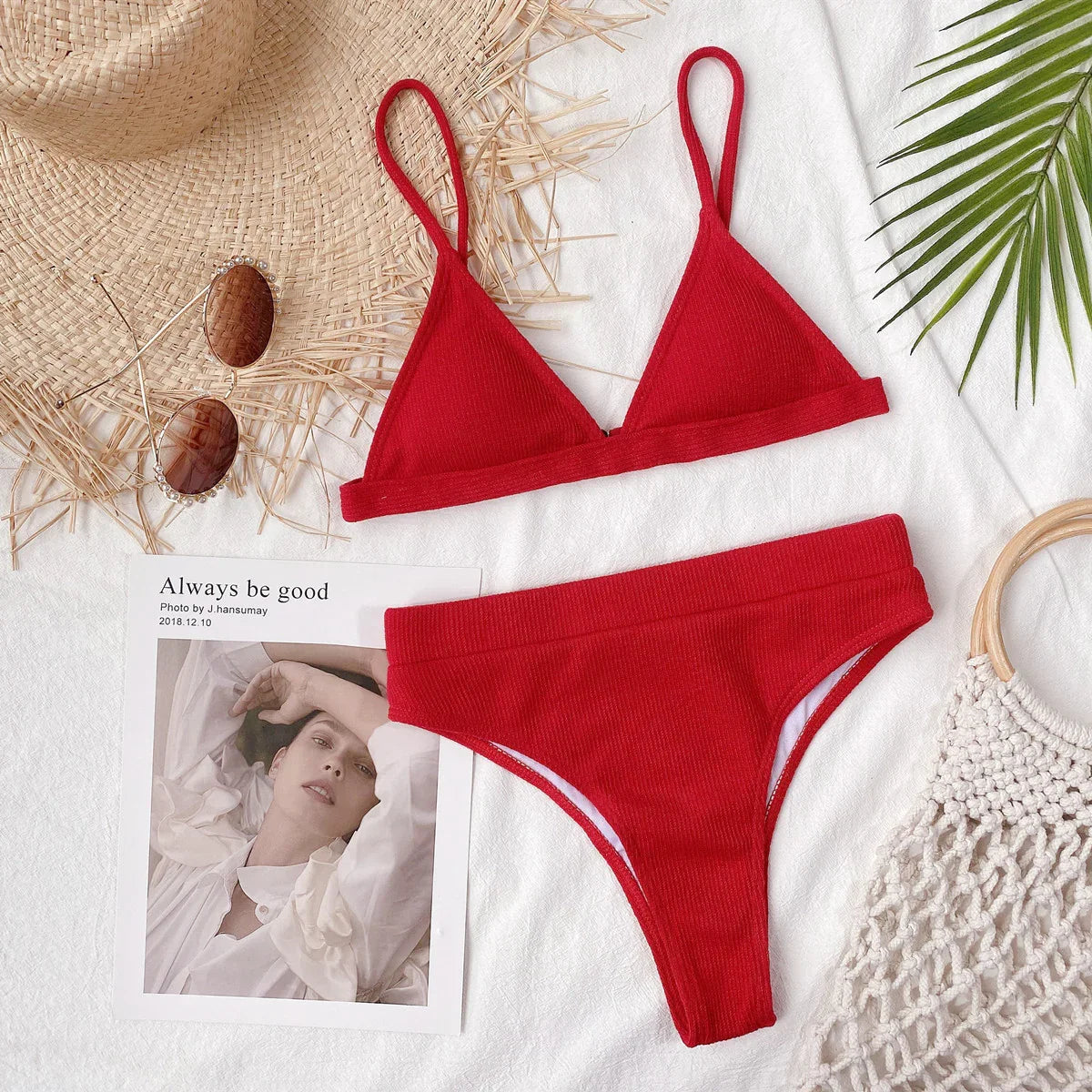 Spaghetti Strap Ribbed Bikini Set - tif-shop24.de