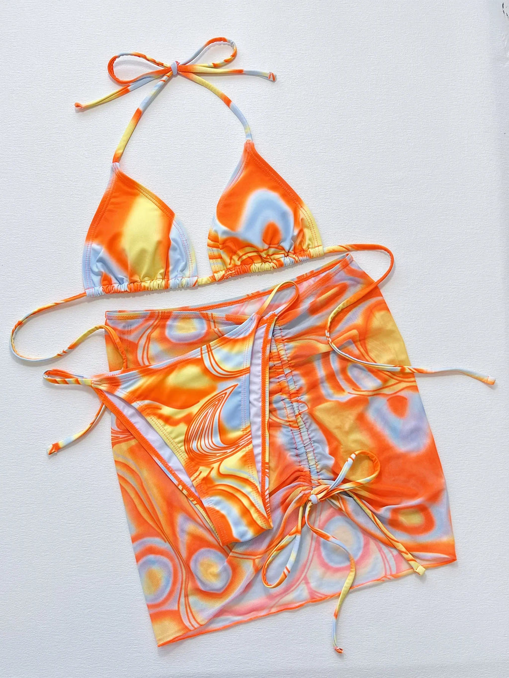 Multicolored Drawstring Ruched Three-Piece Swim Set - tif-shop24.de
