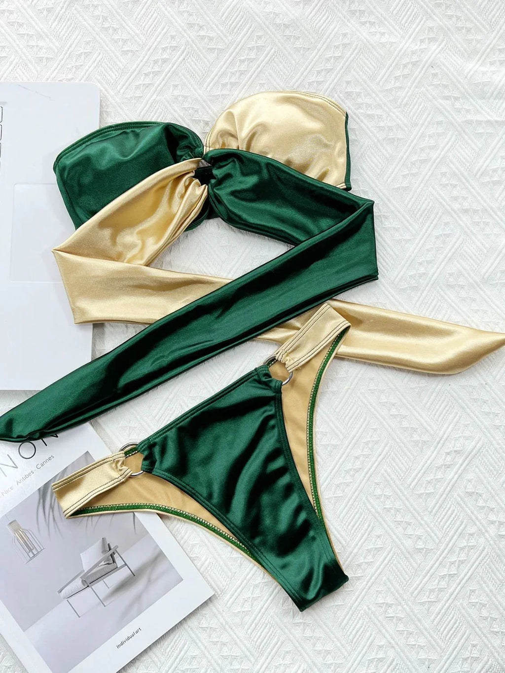 Two-Tone Ring Detail Tied Bikini Set - tif-shop24.de