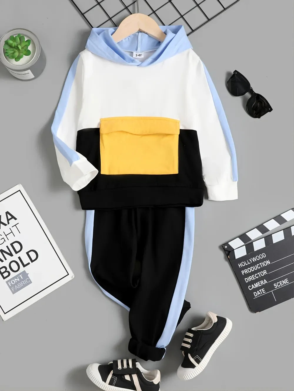 Children's Color Block Hoodie and Pants Set - tif-shop24.de