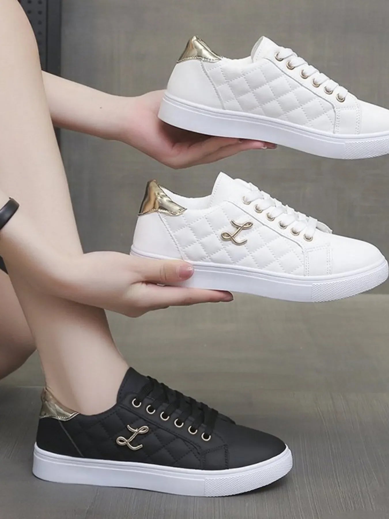 Quilted Platform Sneakers with Metallic Gold Accents - tif-shop24.de