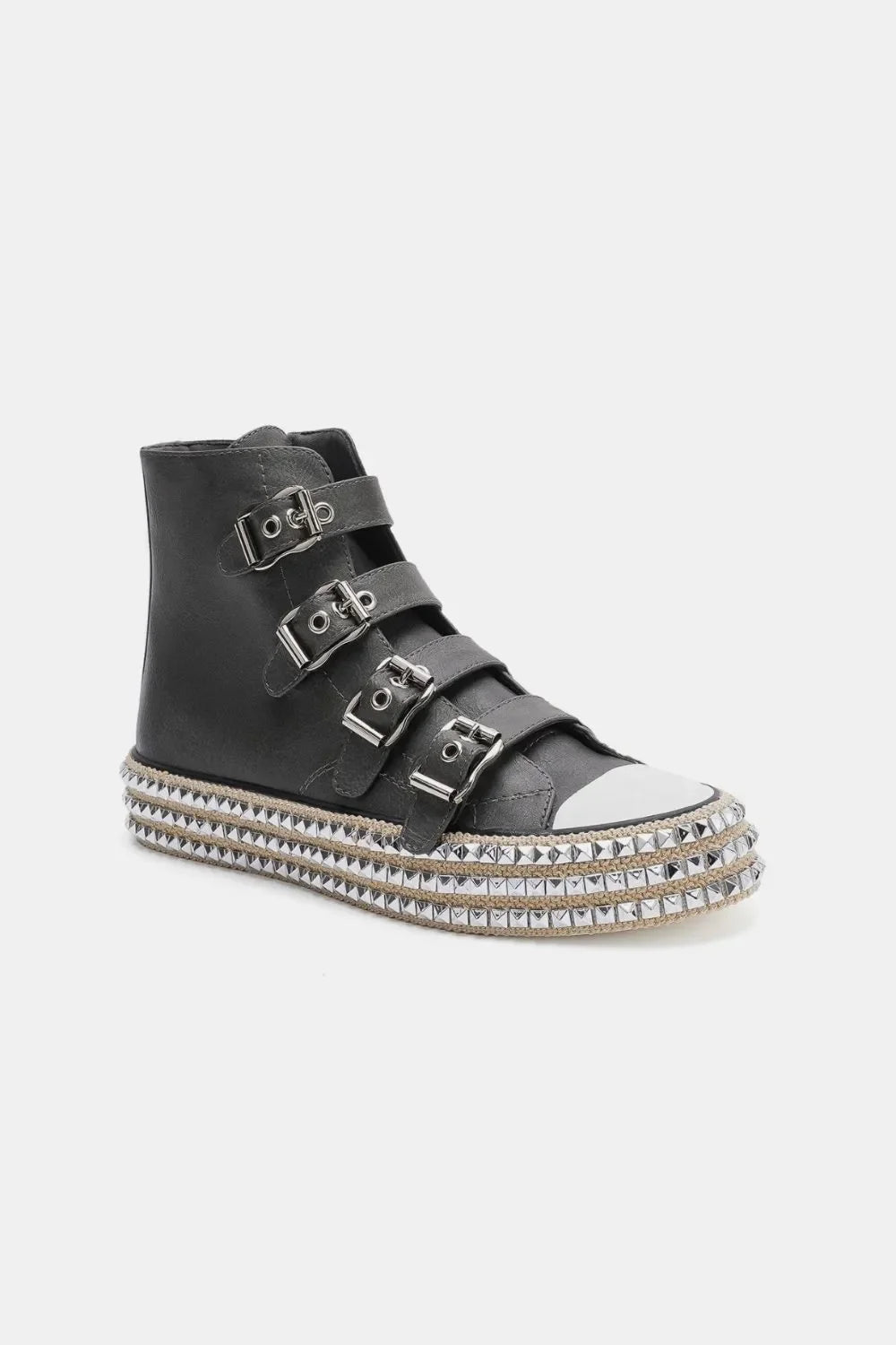 Beast Fashion Multi-Buckle Straps Studded Platform Sneakers - tif-shop24.de
