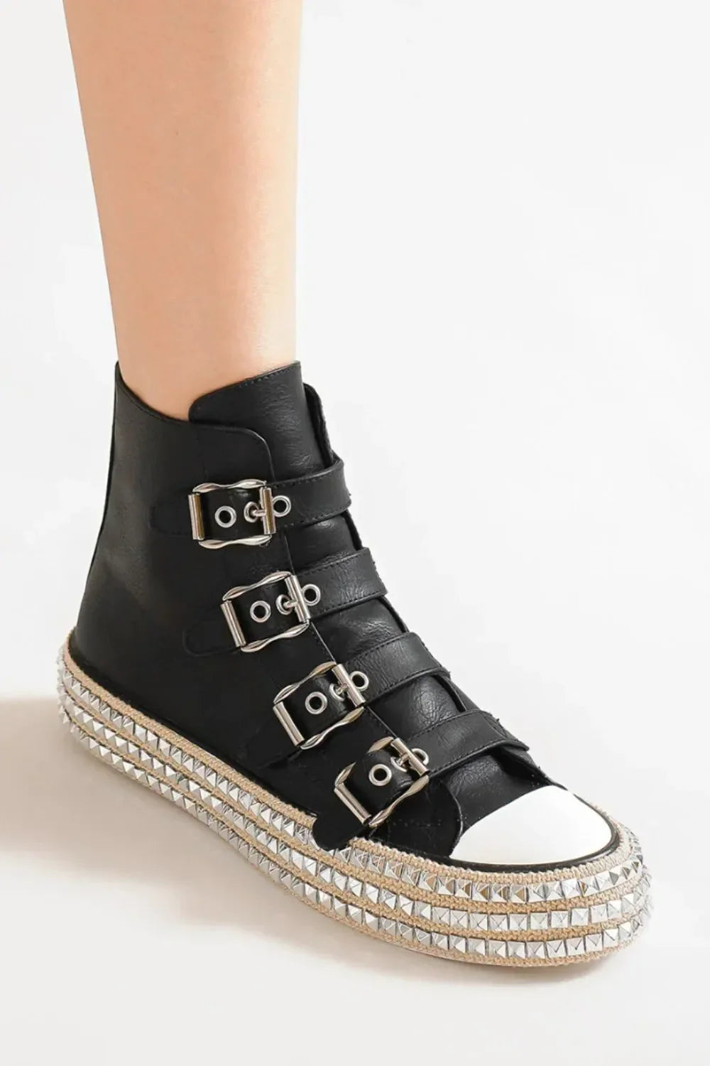 Beast Fashion Multi-Buckle Straps Studded Platform Sneakers - tif-shop24.de