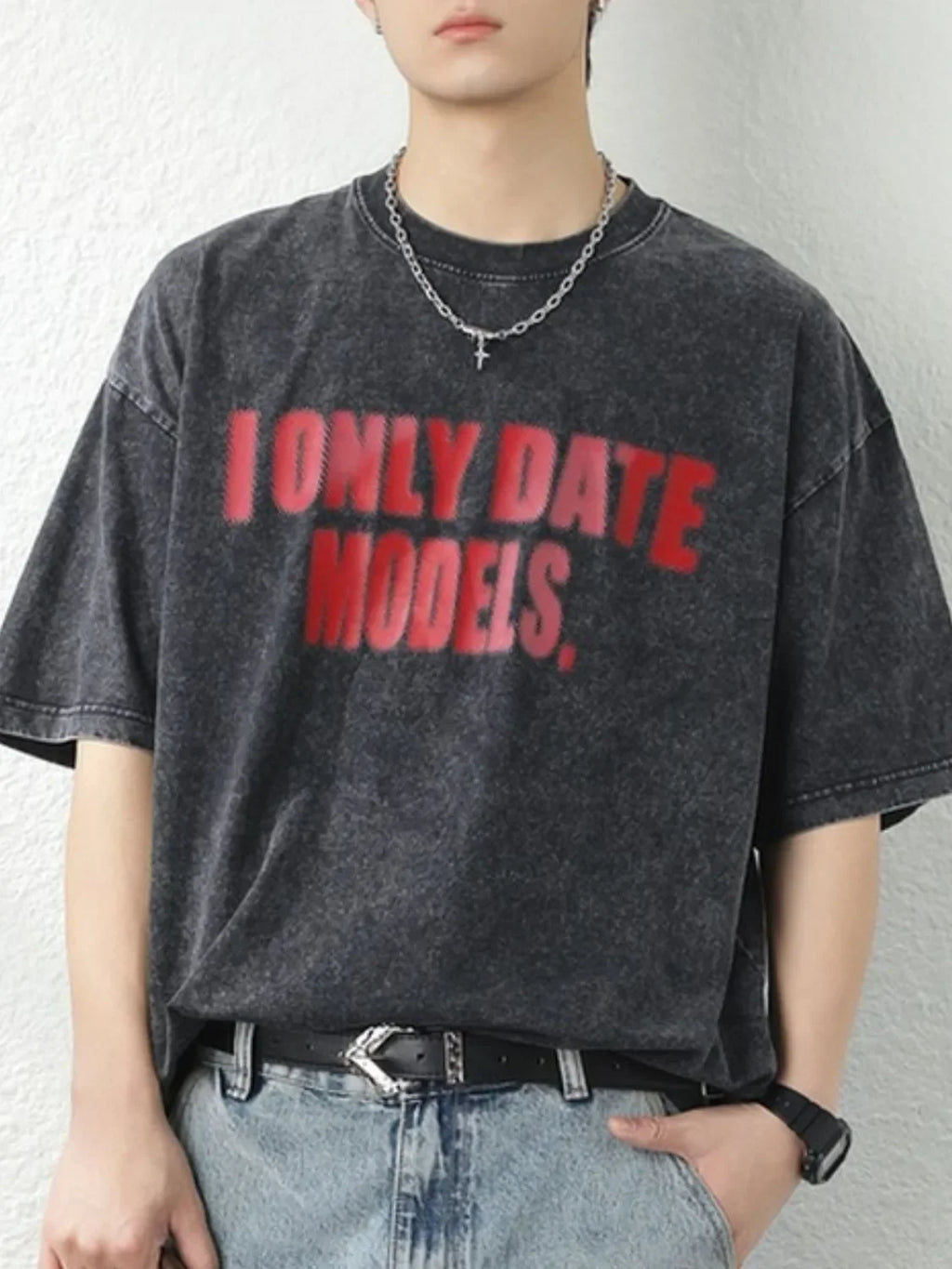 Men's Letter Round Neck Half Sleeve T-Shirt - tif-shop24.de