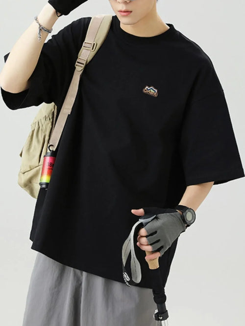 Men's Plus Size Embroidered Round Neck Half Sleeve T-Shirt - tif-shop24.de