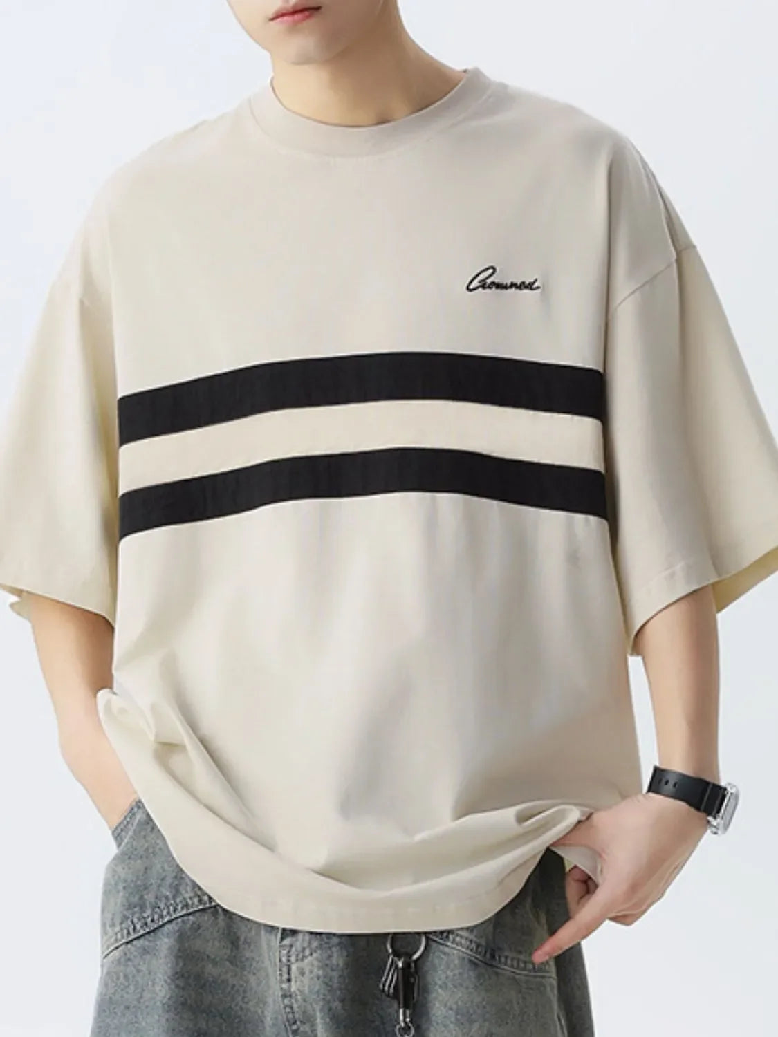 Men's Round Neck Striped T-Shirt - tif-shop24.de