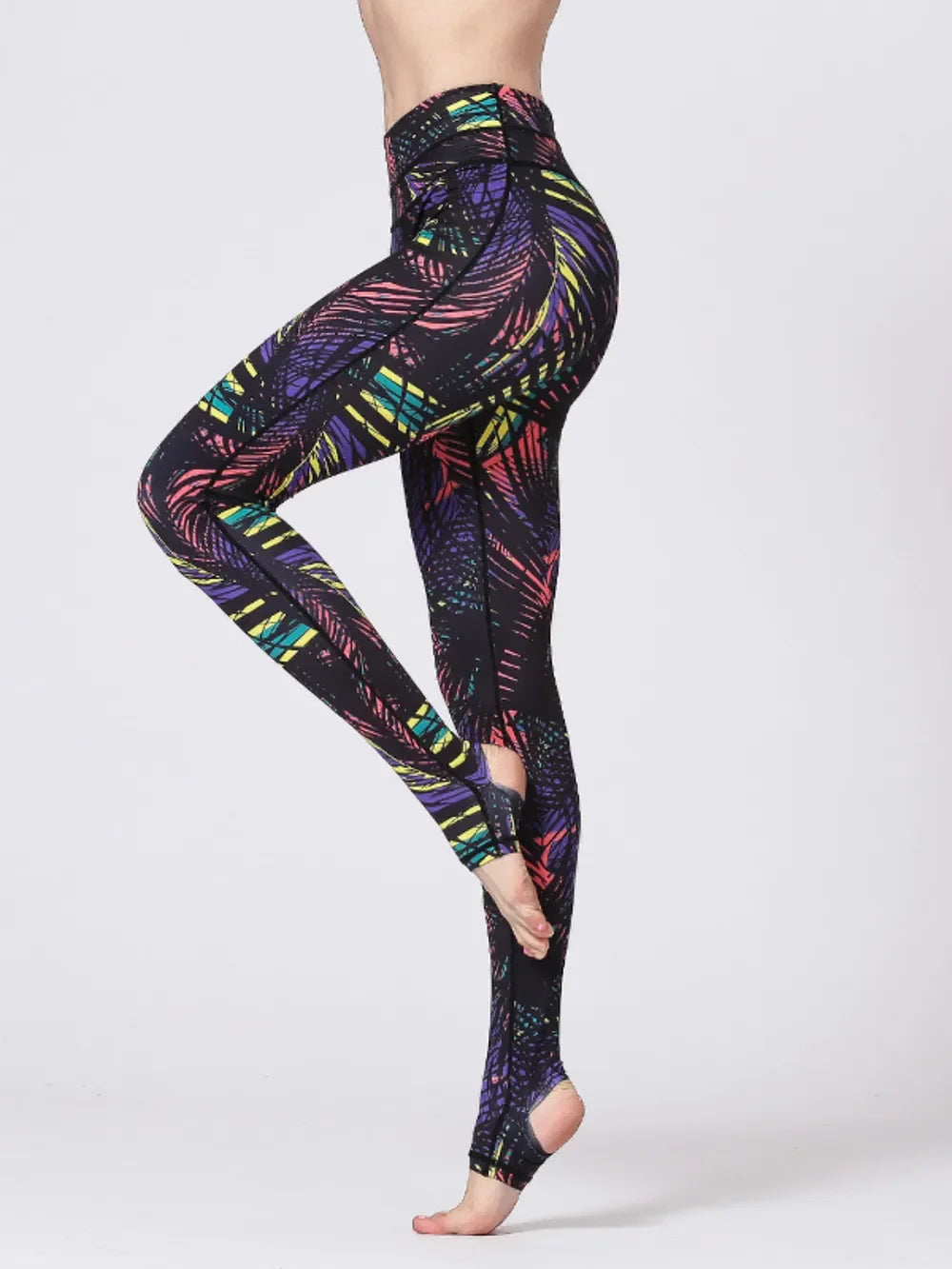 Printed Wide Waistband Active Leggings with Stirrups - tif-shop24.de