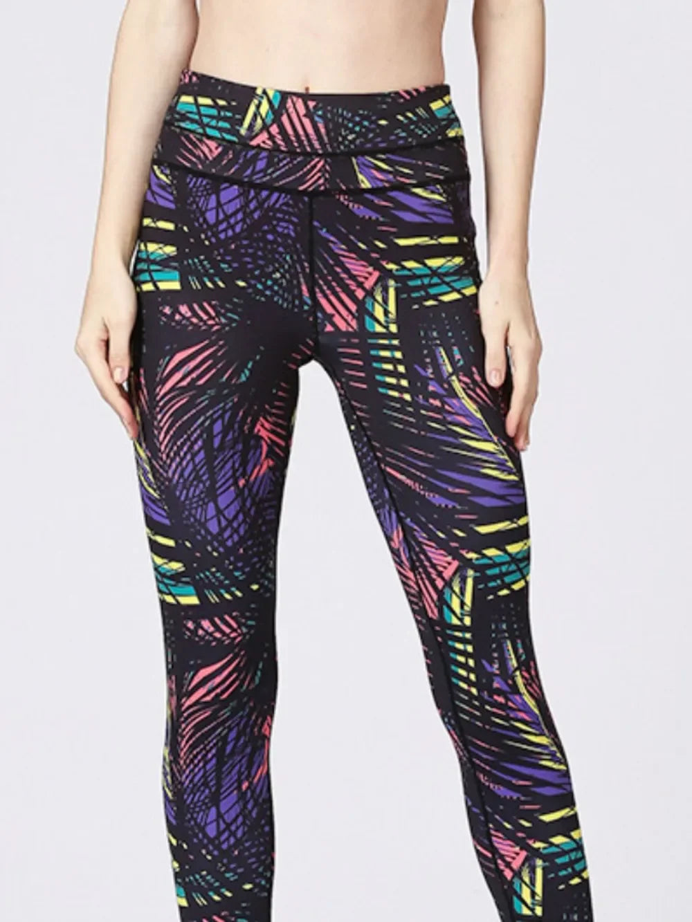 Printed Wide Waistband Active Leggings with Stirrups - tif-shop24.de
