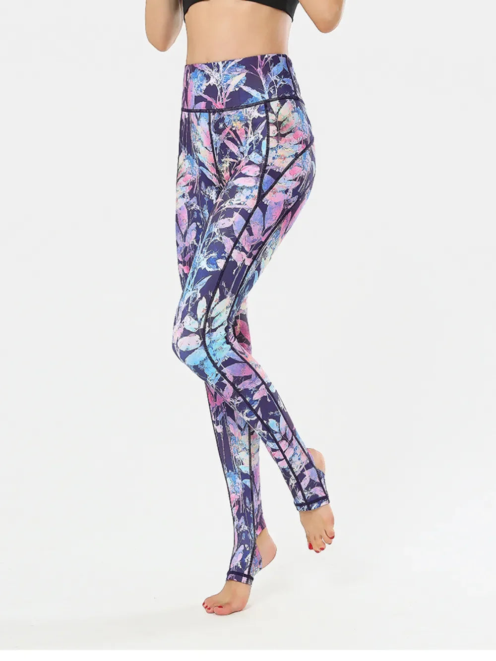 Printed Wide Waistband Active Leggings with Stirrups - tif-shop24.de