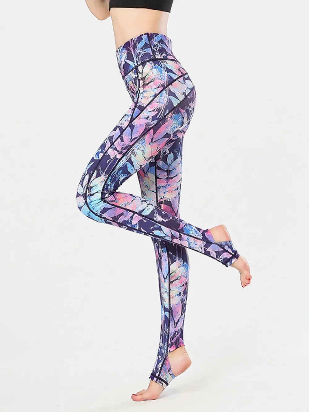 Printed Wide Waistband Active Leggings with Stirrups - tif-shop24.de