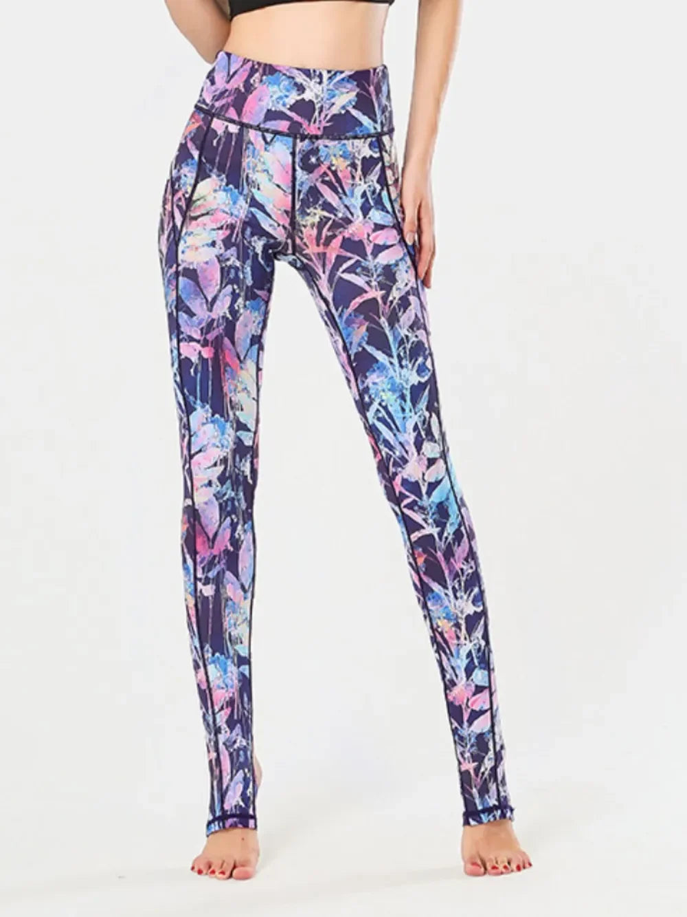 Printed Wide Waistband Active Leggings with Stirrups - tif-shop24.de
