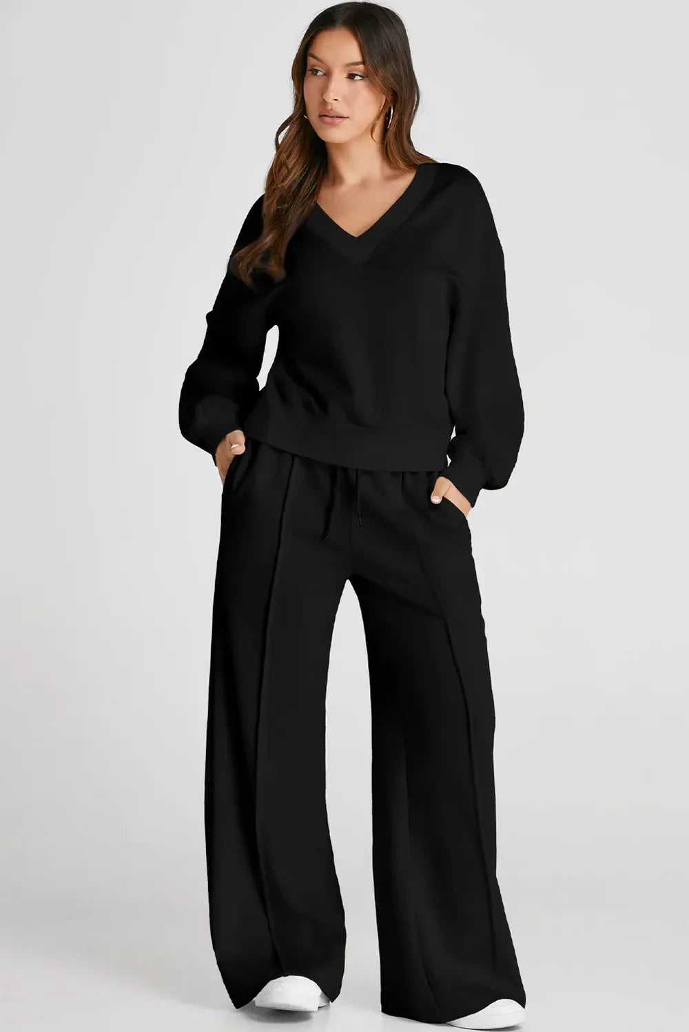 V-Neck Long Sleeve Top and Pants Active Set - tif-shop24.de