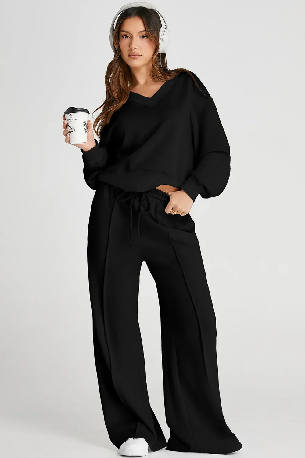 V-Neck Long Sleeve Top and Pants Active Set - tif-shop24.de