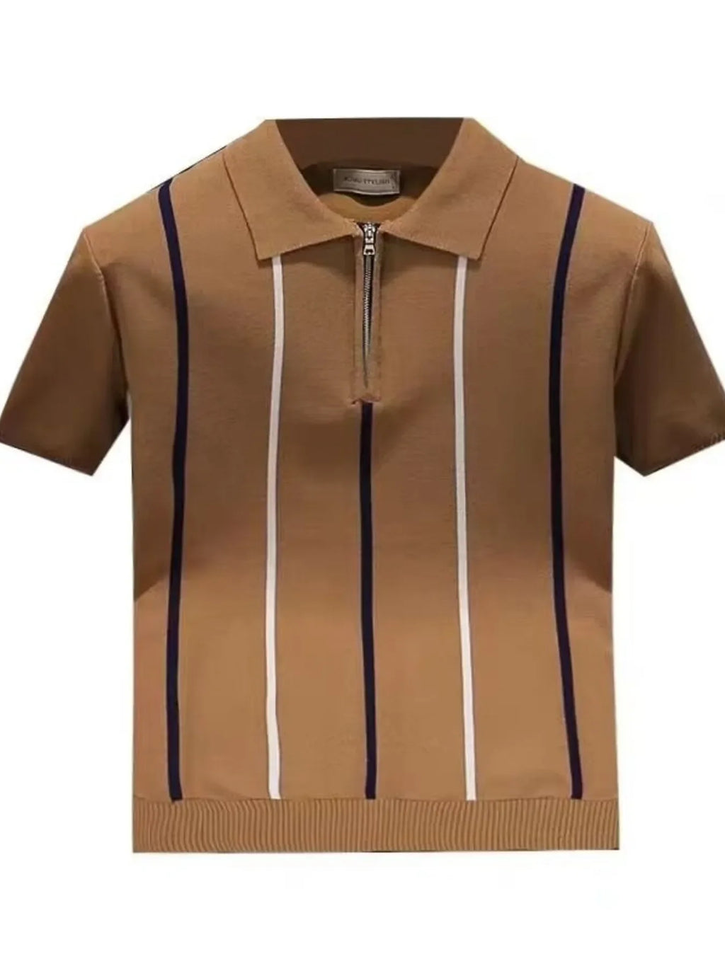 Men's Full Size Striped Zip Collar Short Sleeve Knit Polo Shirt Plus Size - tif-shop24.de