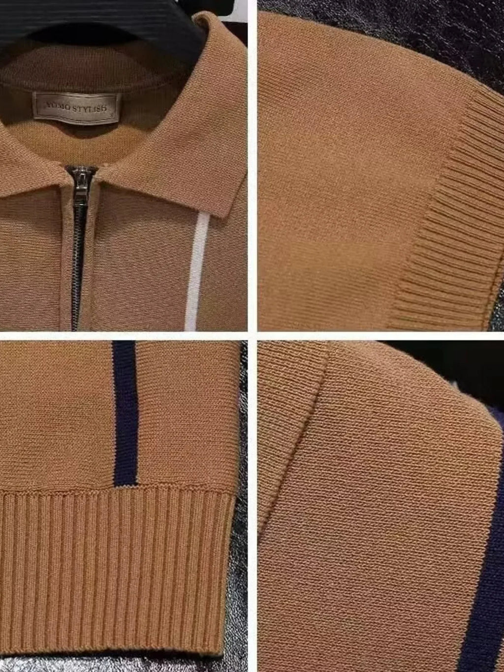 Men's Full Size Striped Zip Collar Short Sleeve Knit Polo Shirt Plus Size - tif-shop24.de