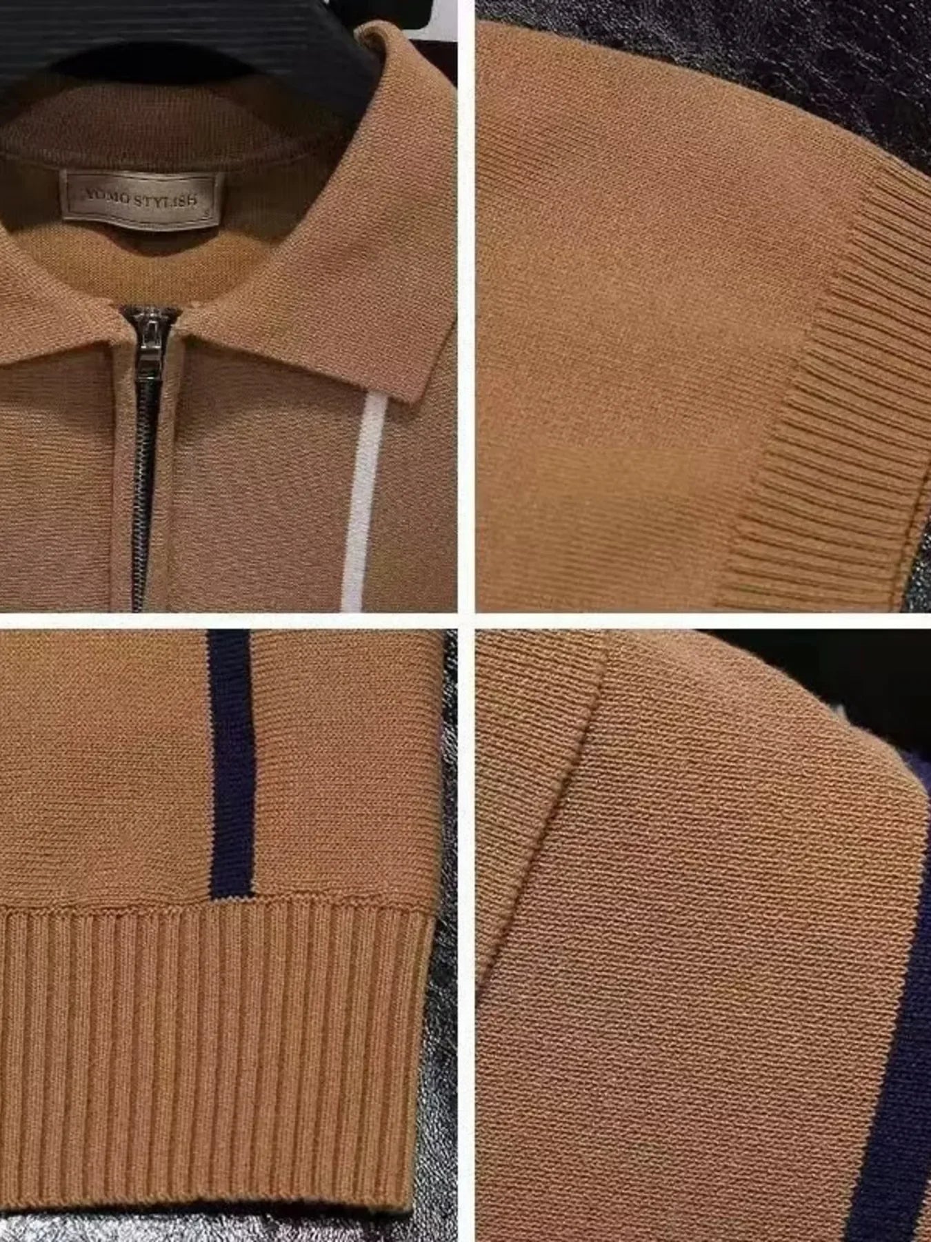 Men's Full Size Striped Zip Collar Short Sleeve Knit Polo Shirt Plus Size - tif-shop24.de