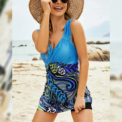 Printed Ruched Swim Dress and Swim Bottoms Set - tif-shop24.de