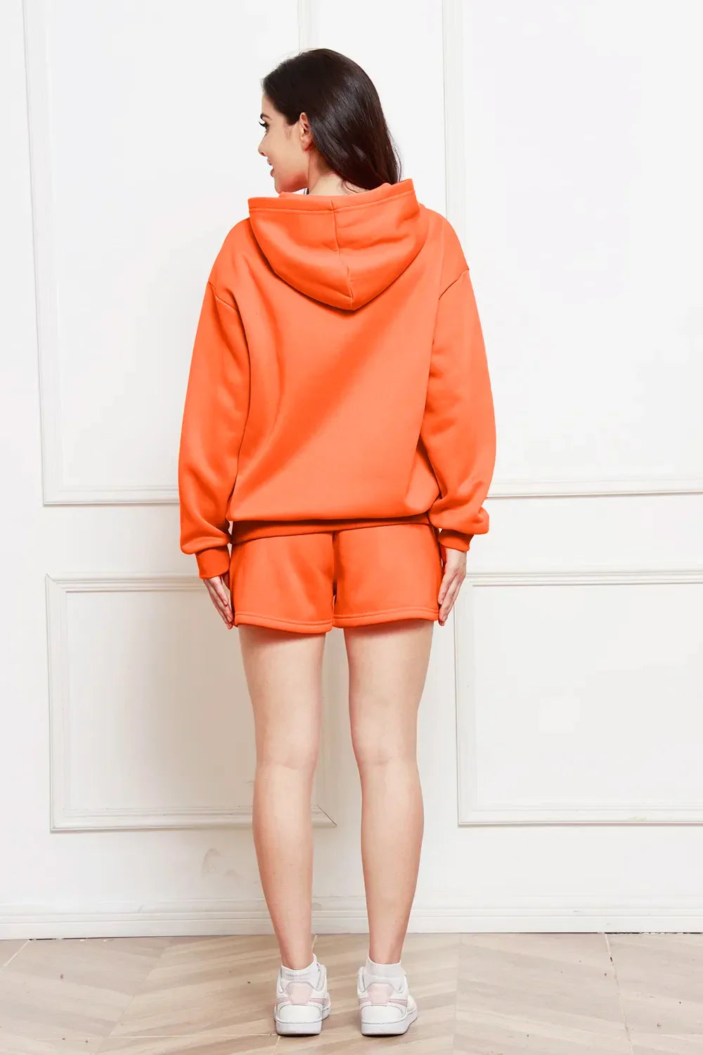 Drop Shoulder Long Sleeve Hoodie and Shorts Set - tif-shop24.de