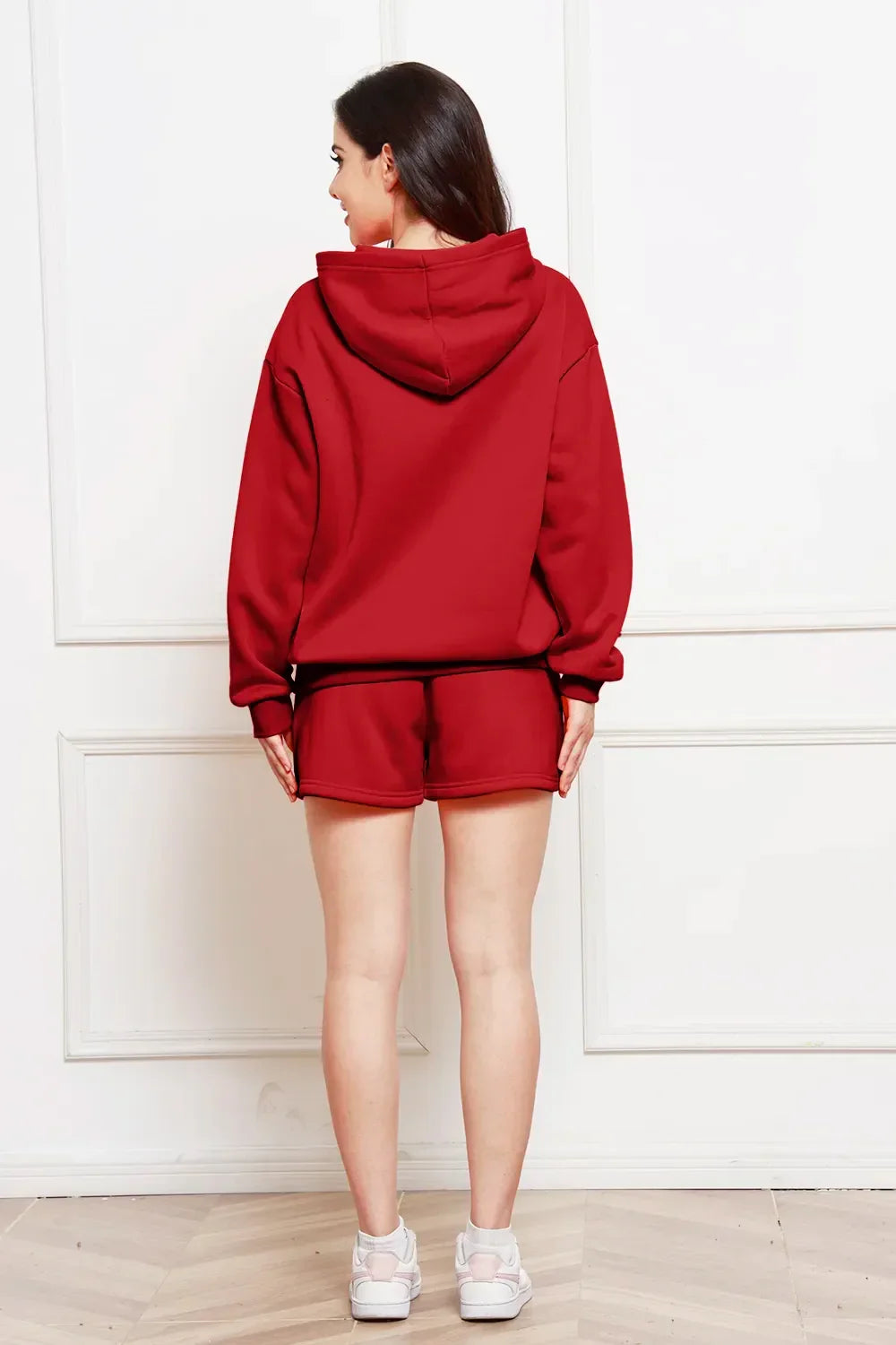 Drop Shoulder Long Sleeve Hoodie and Shorts Set - tif-shop24.de