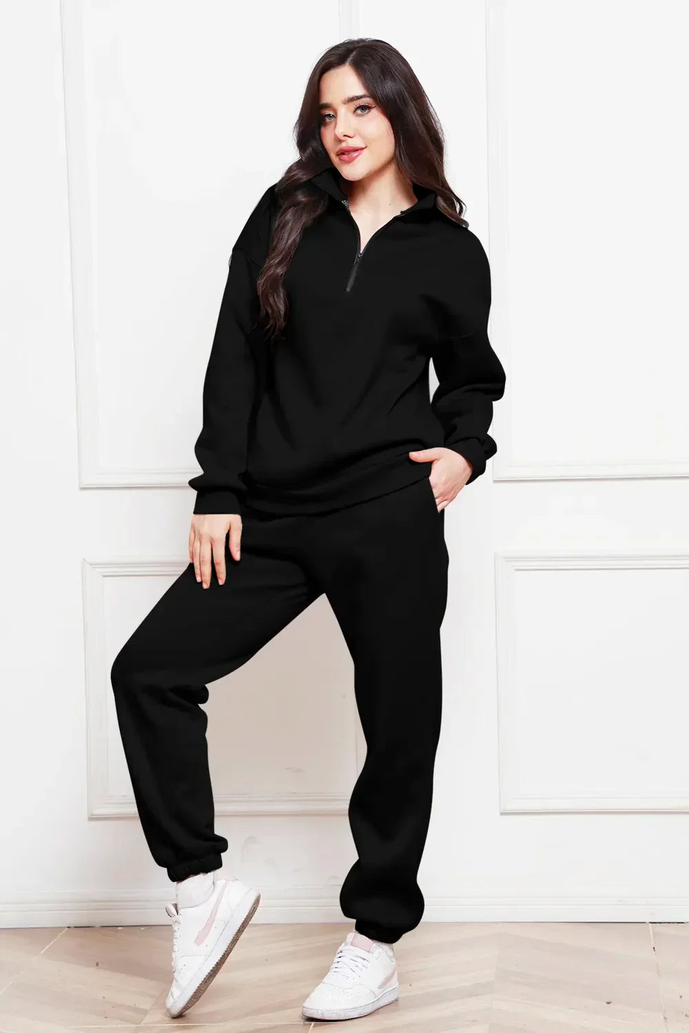 Half Zip Long Sleeve Sweatshirt and Pants Set - tif-shop24.de