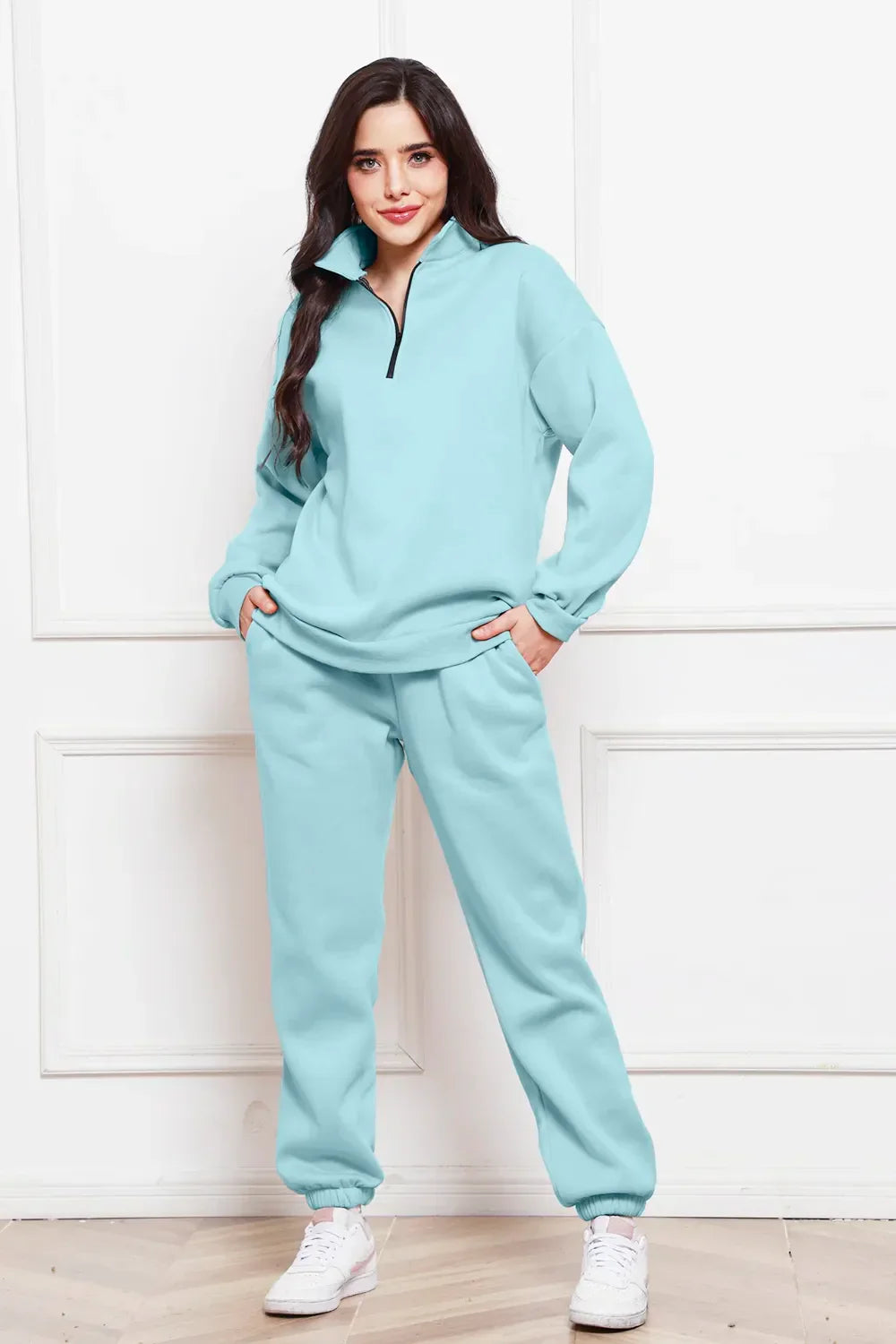Half Zip Long Sleeve Sweatshirt and Pants Set - tif-shop24.de