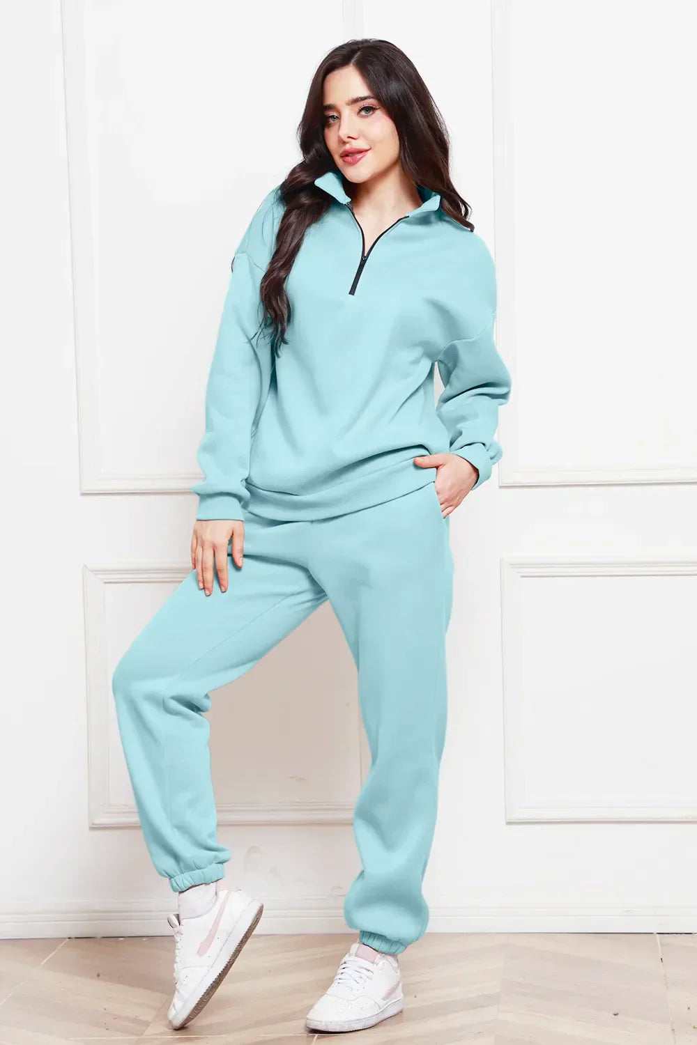 Half Zip Long Sleeve Sweatshirt and Pants Set - tif-shop24.de