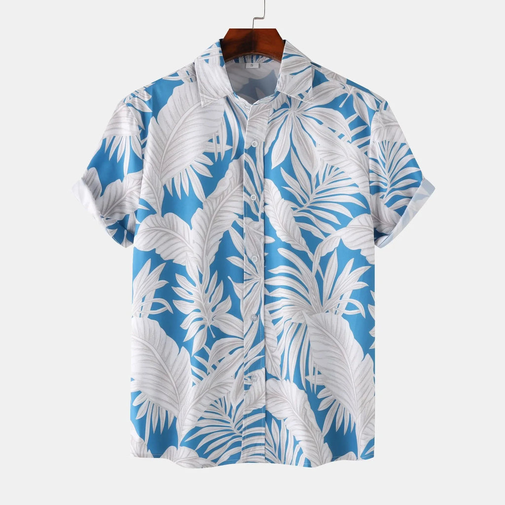 Men's Tropical Palm Leaf Print Hawaiian Short Sleeve Shirt - tif-shop24.de