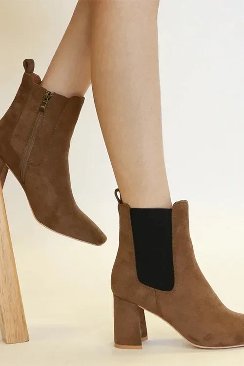 Beast Fashion Faux Suede Block Heel Chelsea Boots with Elastic Side Panel - tif-shop24.de