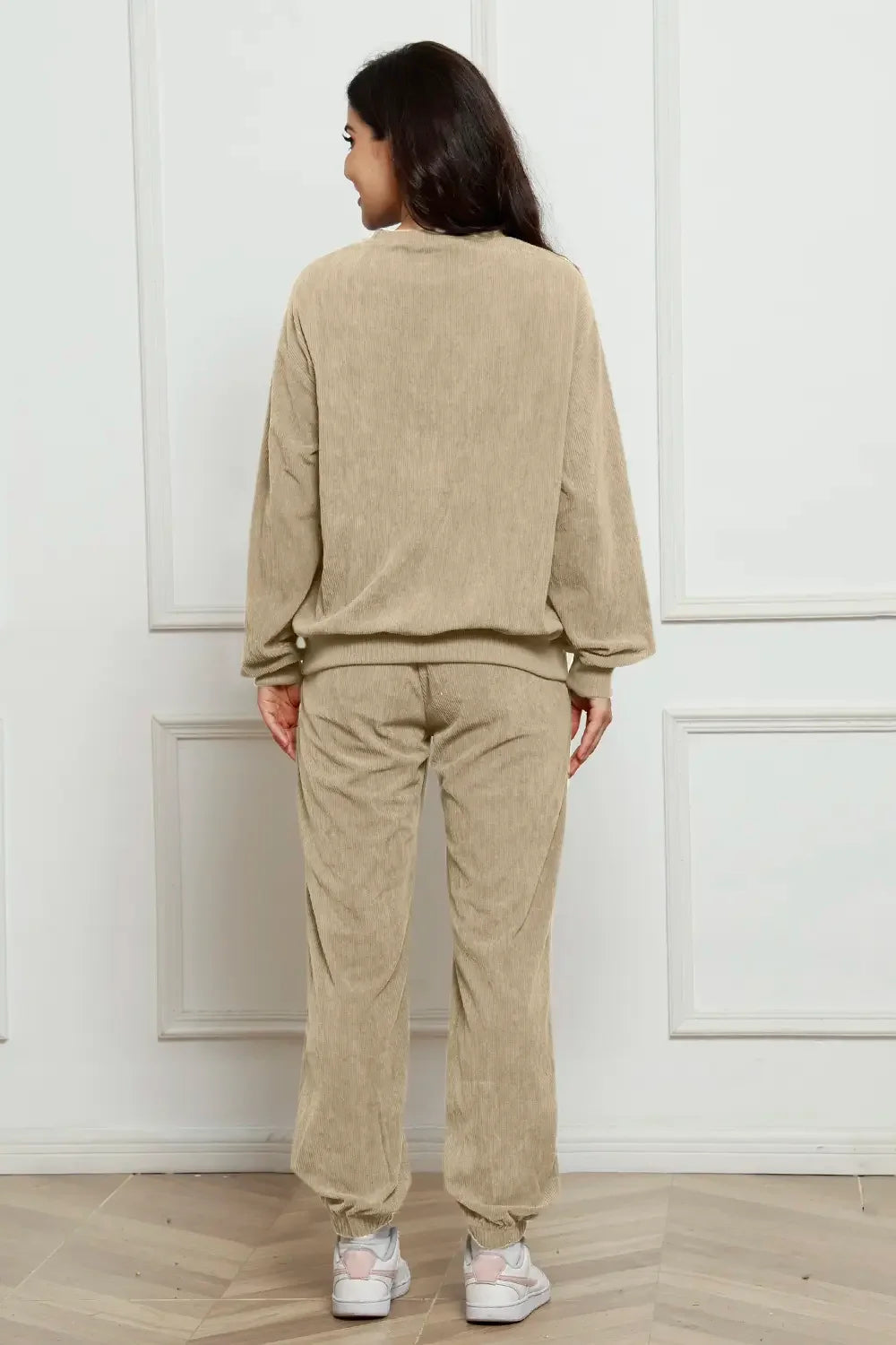 Corduroy Round Neck Sweatshirt and Sweatpants Set - tif-shop24.de