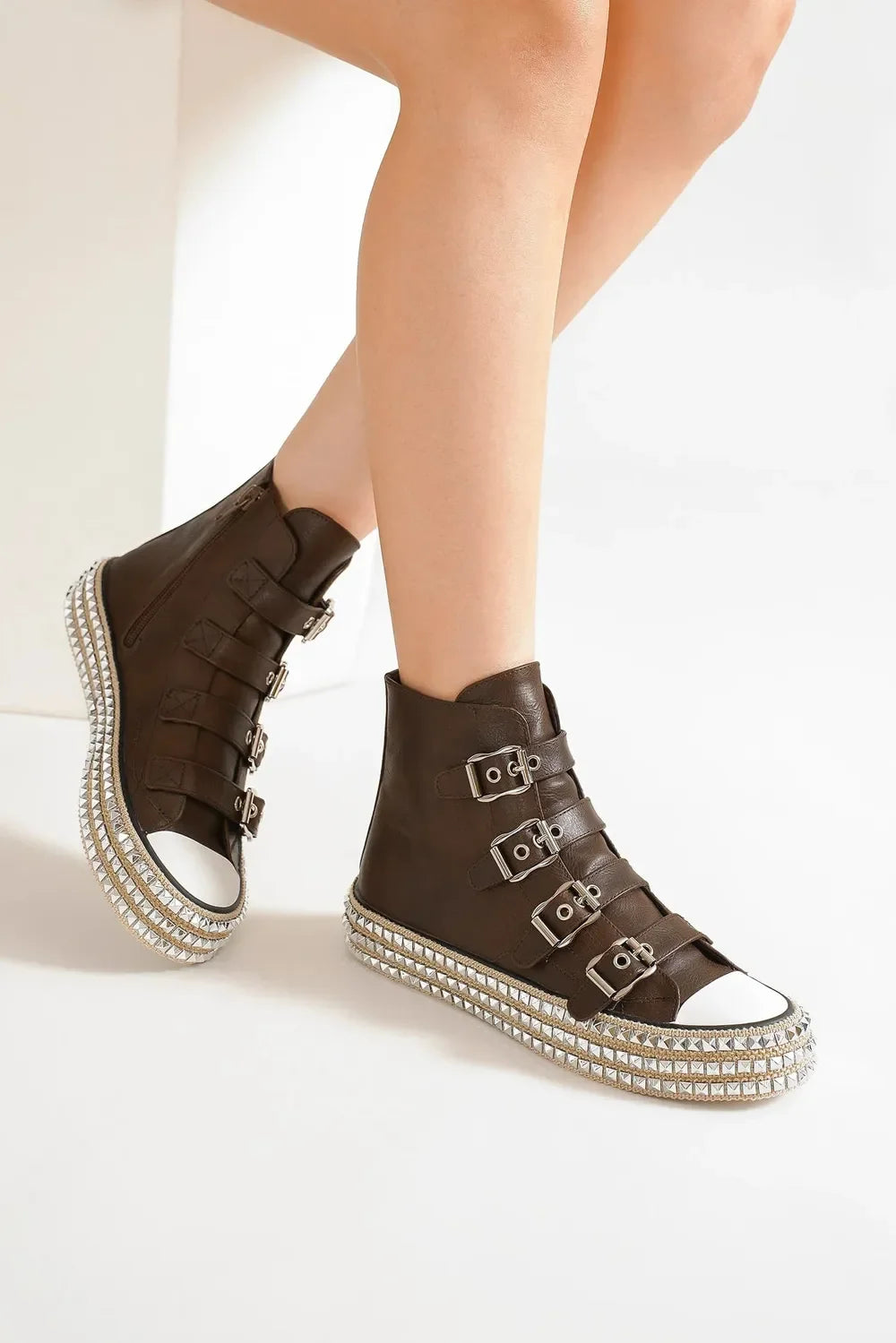 Beast Fashion Multi-Buckle Straps Studded Platform Sneakers - tif-shop24.de