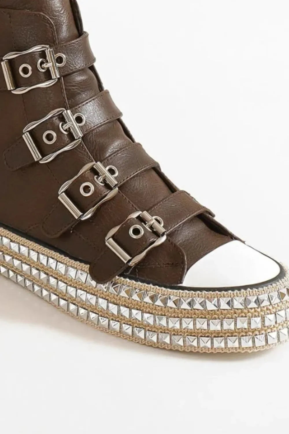 Beast Fashion Multi-Buckle Straps Studded Platform Sneakers - tif-shop24.de