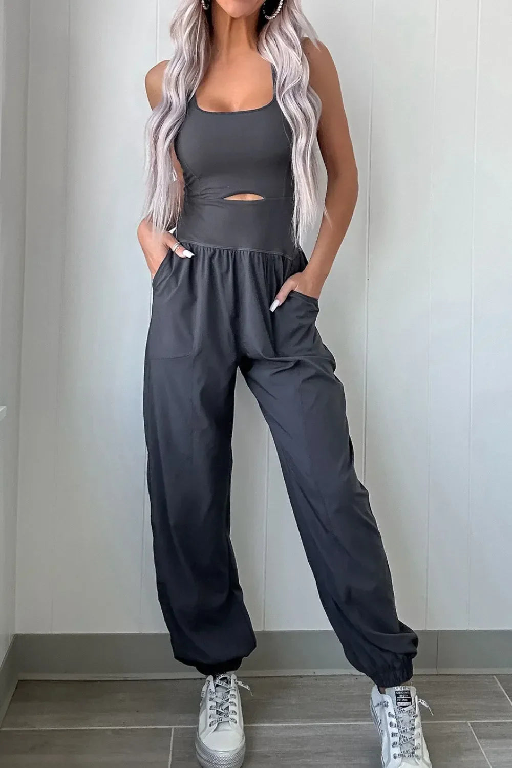 Cutout Square Neck Wide Strap Active Jumpsuit - tif-shop24.de