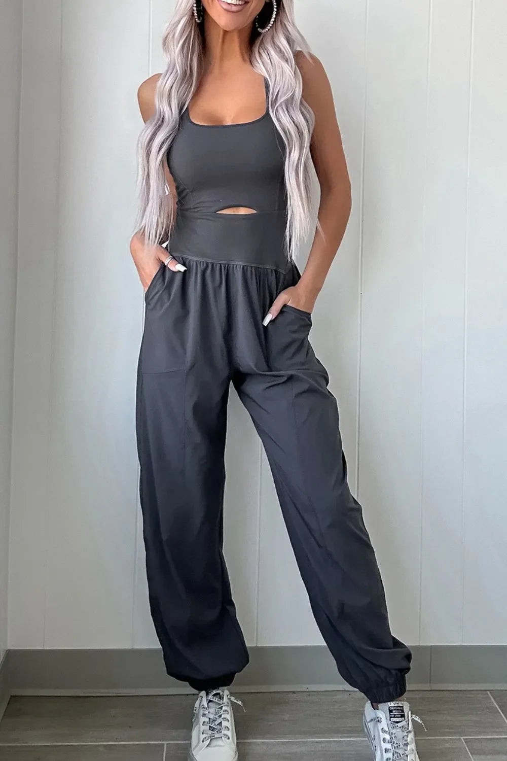 Cutout Square Neck Wide Strap Active Jumpsuit - tif-shop24.de
