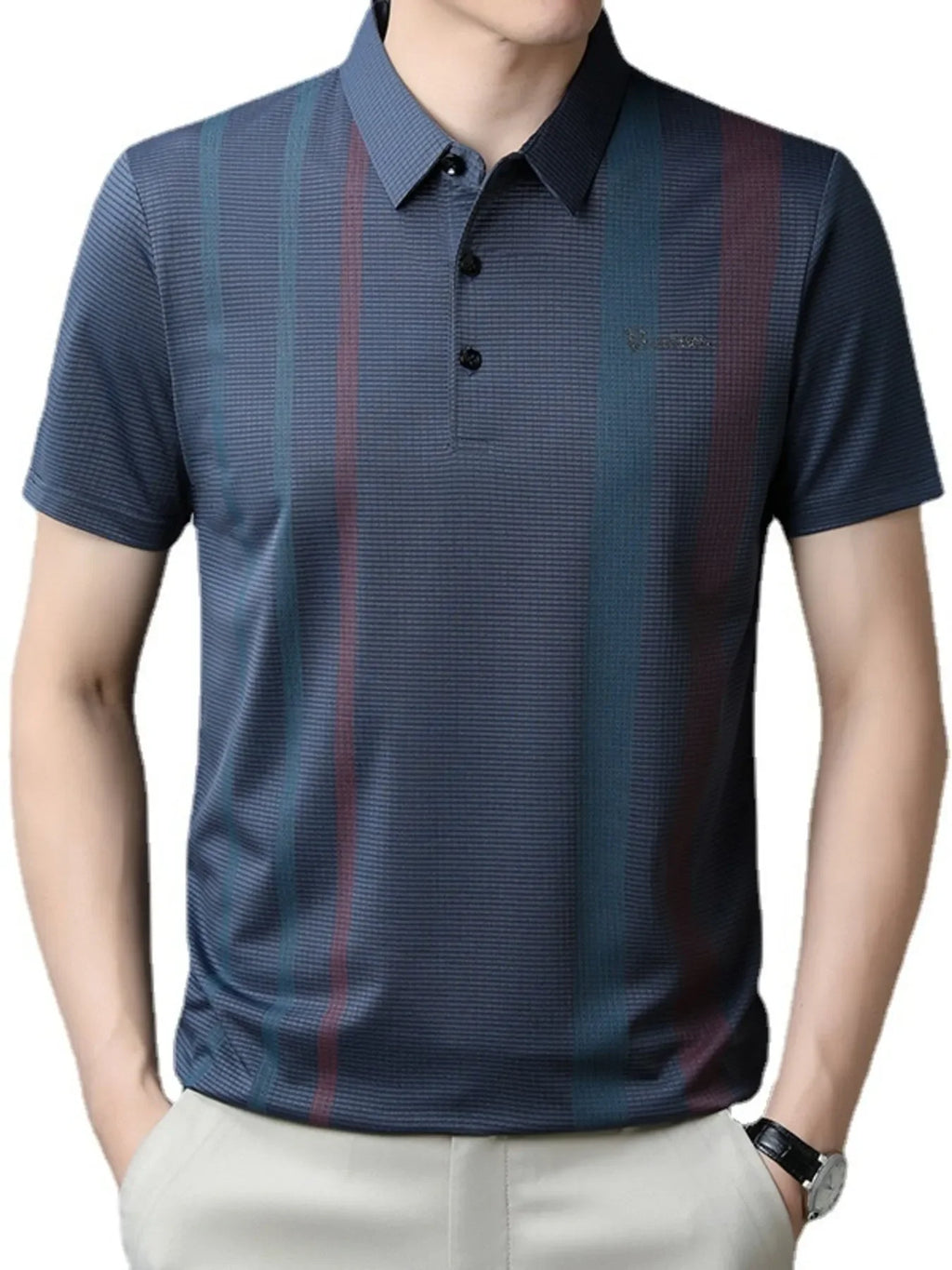 Men's Plus Size Striped Breathable Short Sleeve Polo - tif-shop24.de