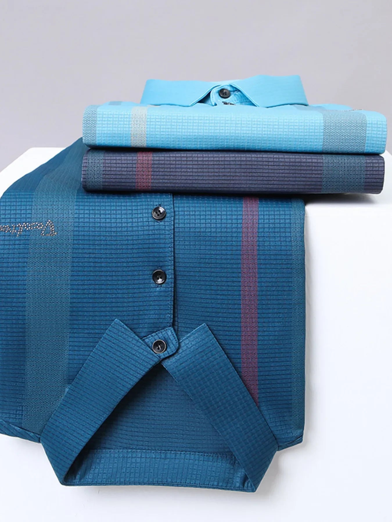 Men's Plus Size Striped Breathable Short Sleeve Polo - tif-shop24.de