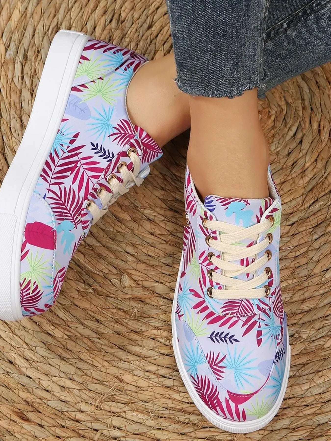 Tropical Leaf Print Canvas Sneakers - tif-shop24.de